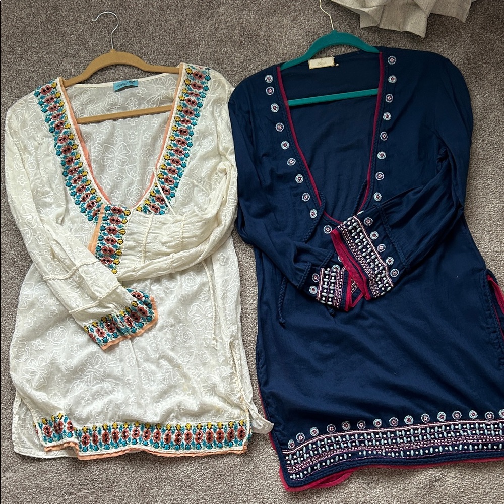 Letarte Embroidered Women's Tops - Cream and Navy